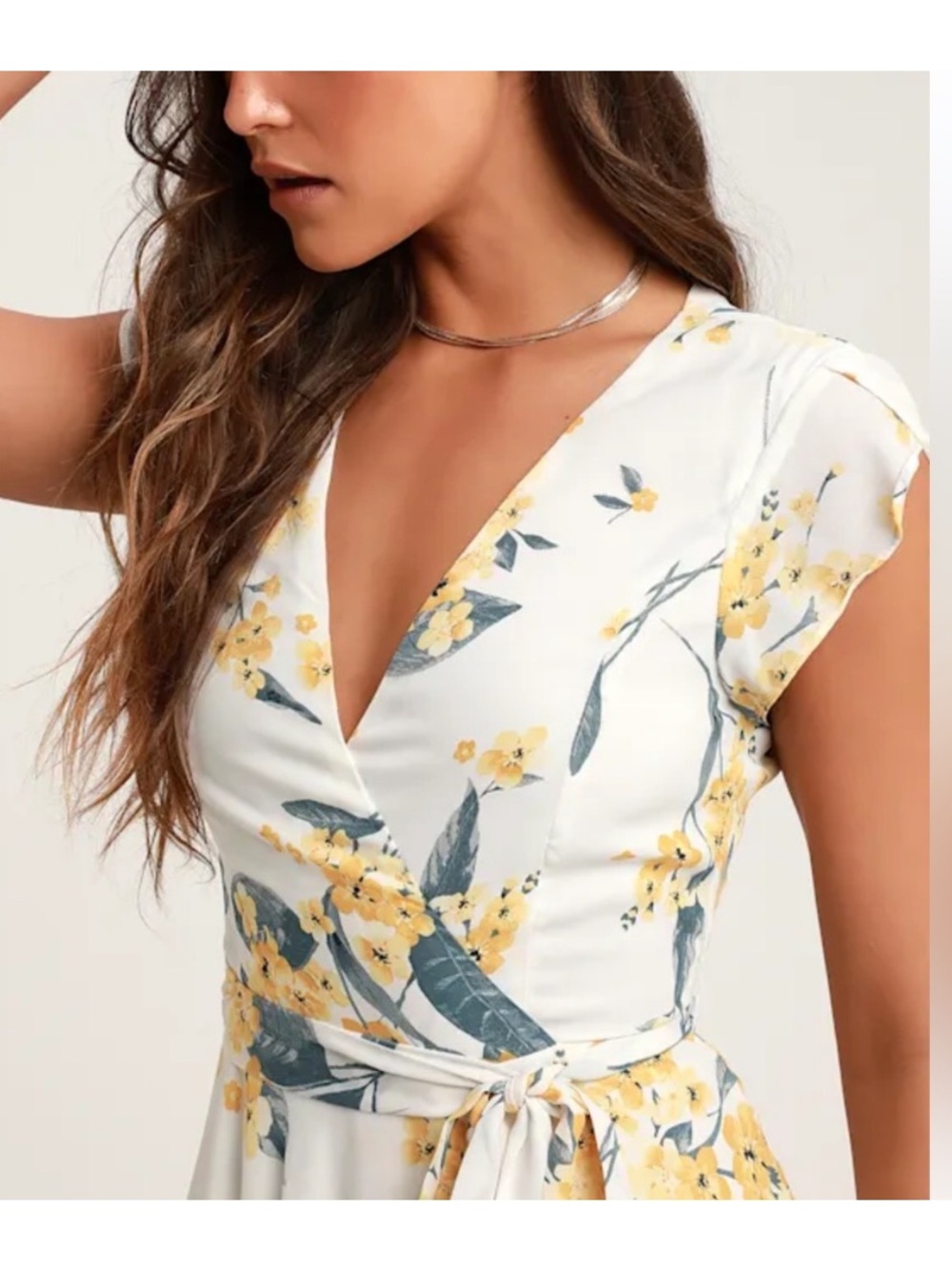 Lulu's White Floral V-Neck Hi-Low Midi Dress - Picture 4 of 13